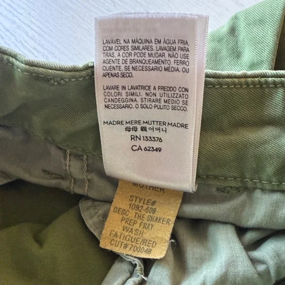MOTHER Shaker Prep Fray Olive Green Pants with Red Accent Size 27 - Picture 10 of 10